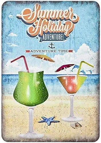 

Metal Tin Sign Summer Beach Holiday Adventure Time Juice Cocktail Pub Outdoor Bar Retro Poster Home Kitchen Restaurant