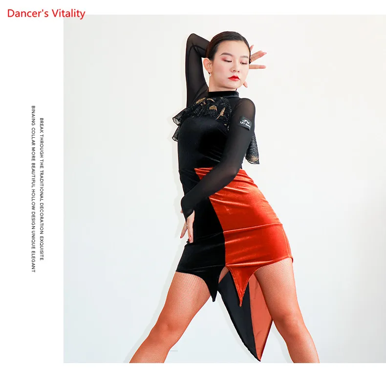 

Sexy Latin Dance Dress Women Ballroom Tango Salsa Cha Cha Samba Rumba Practice Dancing Wear Black Performance Dresses