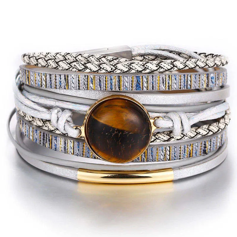 Женский винтажный браслет IF YOU новый многослойный кожаный с камнями и