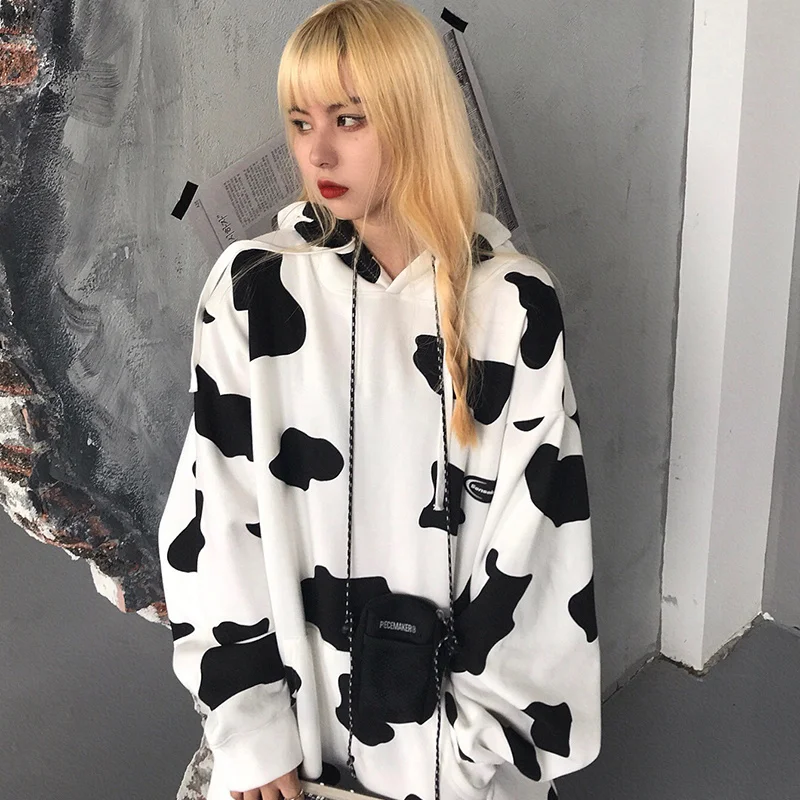 Plus velvet Autumn Winter Woman Hoodie Hooded Loose Plus size cow print female sweatshirts 2020 HOT las mujeres sweetshirts