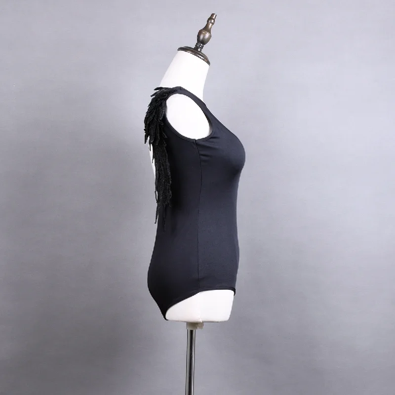 

Women Latin Dance Tops Adult Ballroom Ladies Ballet Practice Clothing Female Stage Performance Dancing Vest With Wing For Girls