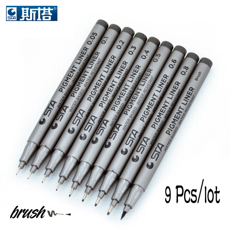 STA 9 шт. разные типы водостойких пигментных лайнеров тонкие точки на водной основе