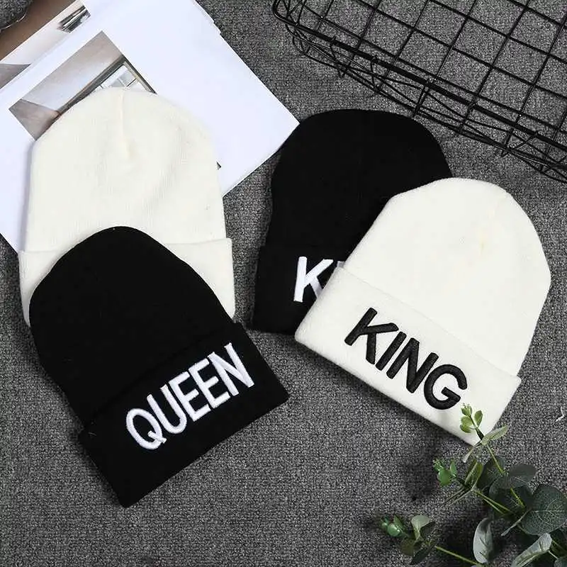 Кепка с капюшоном вышивкой и надписью King Queen|Мужская Skullies & шапочки| |