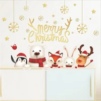 2pcs merry christmas christmas bear and animal wall sticker for window glass decoration home decal 3090cm