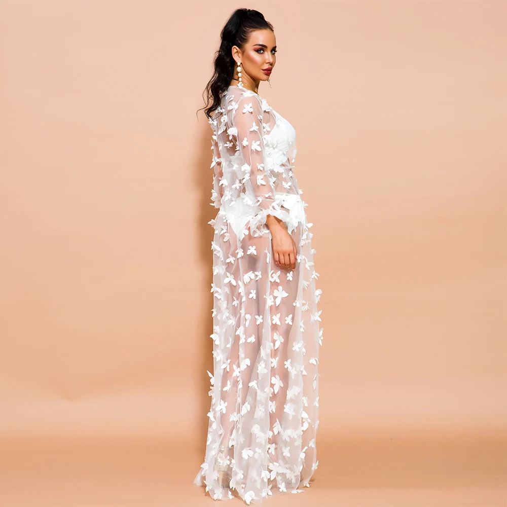 Tosheiny женское сексуальное платье с длинным рукавом бабочка чехол вышивкой