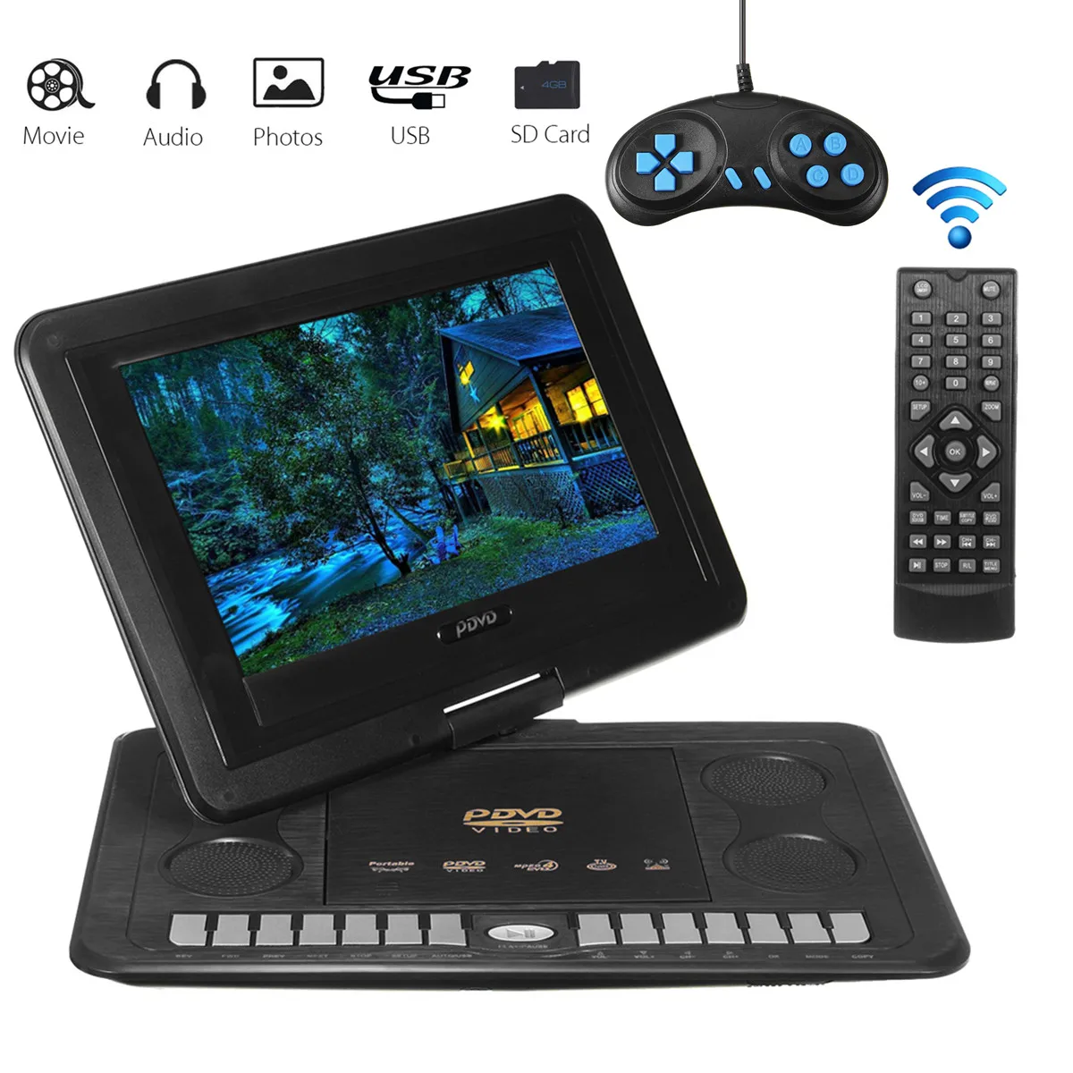 270 Вращение 13,8 дюймов портативный HD tv домашний автомобильный dvd-плеер VCD CD MP3 MP4 перезаряжаемый автомобильный dvd-плеер мультимедийный игровой плеер