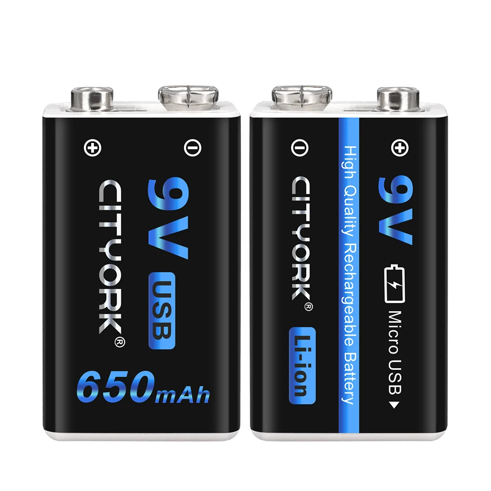 Литий-ионная аккумуляторная батарея 9В 650 мА/ч micro USB 6F22 литиевая для микрофона