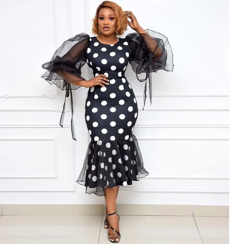 В африканском стиле на высоком каблуке в винтажном С рукавами фонариками платье