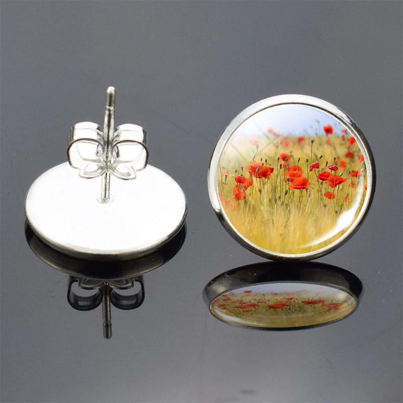 Модные женские серьги посеребренные серьги-гвоздики с кабошоном изображением