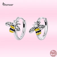 bamoer cute mini bee stud earrings genuine 925 sterling silver animal insect ear studs for women fashion all match jewelry gifts