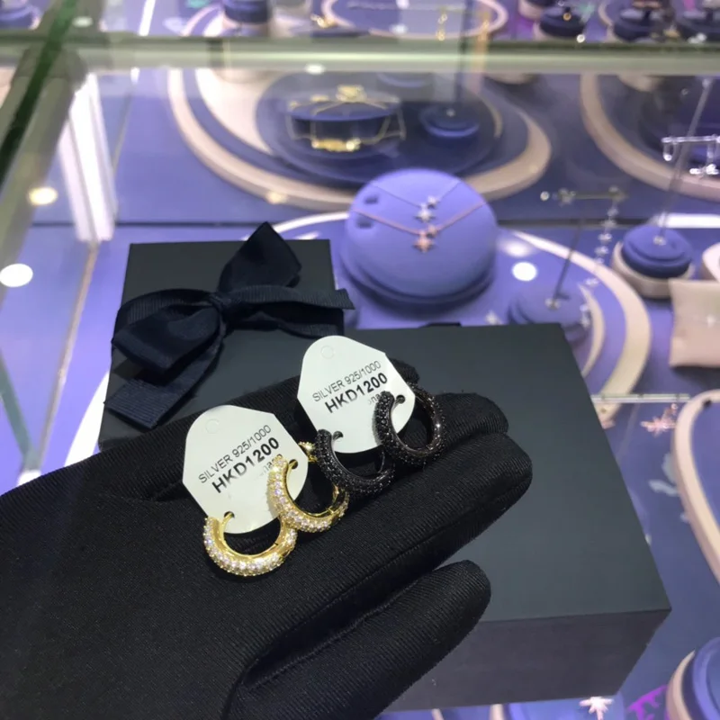 

Fashion Charm Sterling Silver 1:1 Copy, Unisex Black Paved White Paved Hoop Luxury Earrings Women Jewelry Gift