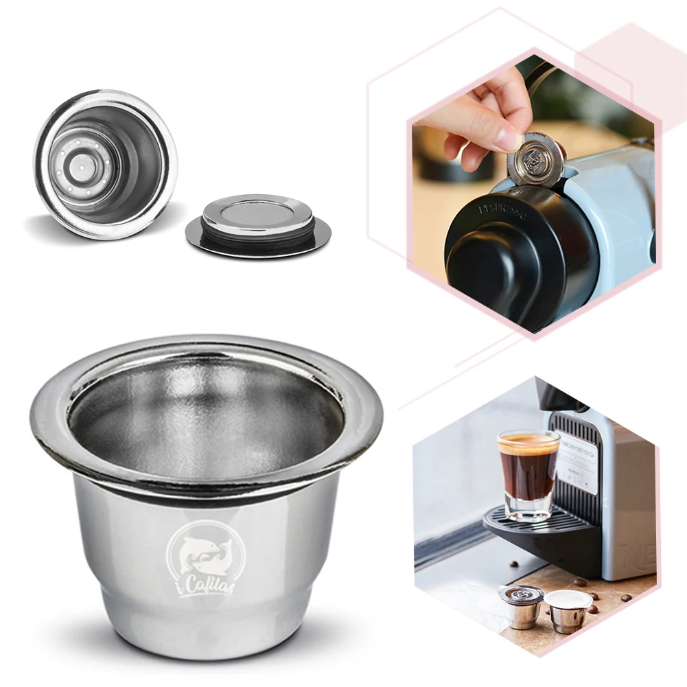 

1PC Reusable Refillable Nespresso Crema Espresso Coffee Filter Stainless Steel Coffee Capsules Coffee Tamper Kitchen Coffeeware