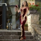 Вечерние платья-русалки бордового цвета, марокканский кафтан без съемного шлейфа, Золотая аппликация, вечернее платье знаменитости, праздничное платье