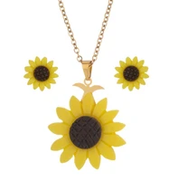 asjerlya new sunflower stud earrings necklace jewelry set 25mm resin flower pendant collar necklace for women girl jewelry gift