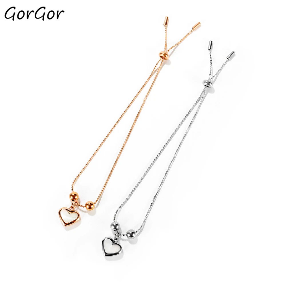 GorGor браслеты для женщин из нержавеющей стали с узором сердце Круглые бусины