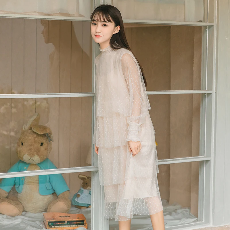 Новое платье феи с воротником в виде листа лотоса и длинным рукавом женское весна