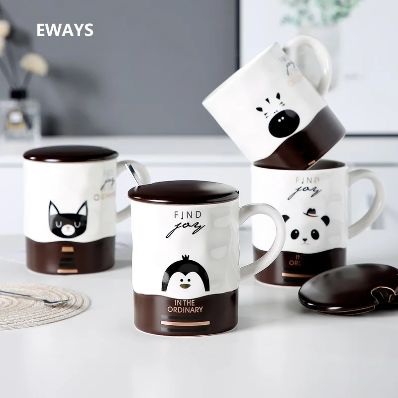 EWAYS креативная керамическая чашка ложка с крышкой милая мультяшная кружка