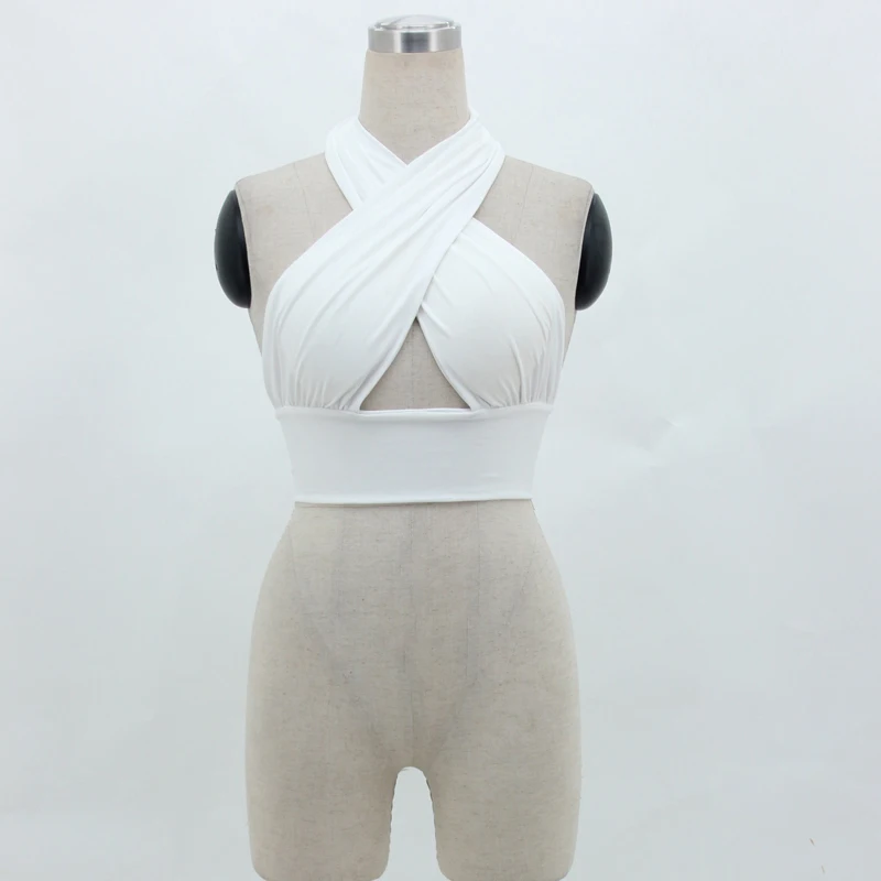 

Women Strappy Cross Over Front Cut Out Halter Neck Sleeveless Backless Crop Top Bandage Vest Summer Sexy Tops Woman Clothes