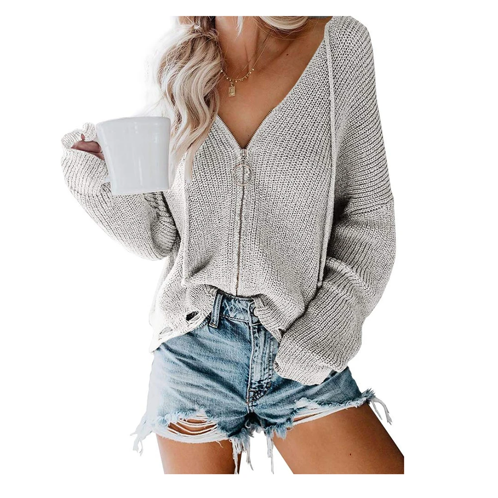 

Nice Pop Casual Zipper Warm Sweater Hooded Knitted Cardigan Women's Long Sleeve Solid Color Loose Autumn Winter Sweater