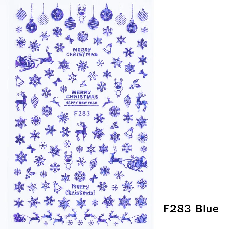 F283 Blue 1 шт рождественские наклейки для ногтей наклейки снежные хлопья рождественские обертывания Снеговик зимние украшения маникюрные инструменты слайдеры F281-284 - Цвет: F283 Blue