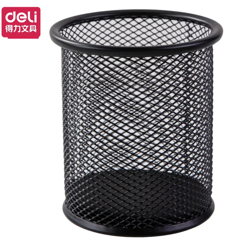 

Deli Black Round Pen Holder Metal Container Home Desktop Organizer Makeup Storage Case Office School Accessories Stationery