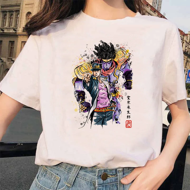 Японское аниме JoJo Необычные Приключения Забавные футболки для мужчин и женщин с принтом Футболка Повседневная Jojo футболка хип-хоп топ тройники Женские