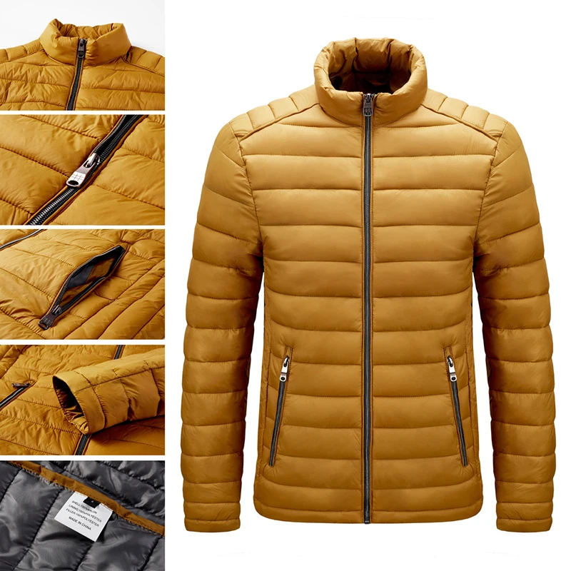 

New Winter Mens Parka Coat Warm and Windproof Stand-up Collar Down Jacket Fishing Riding Solid Color Jacket Outwear Yellow Black
