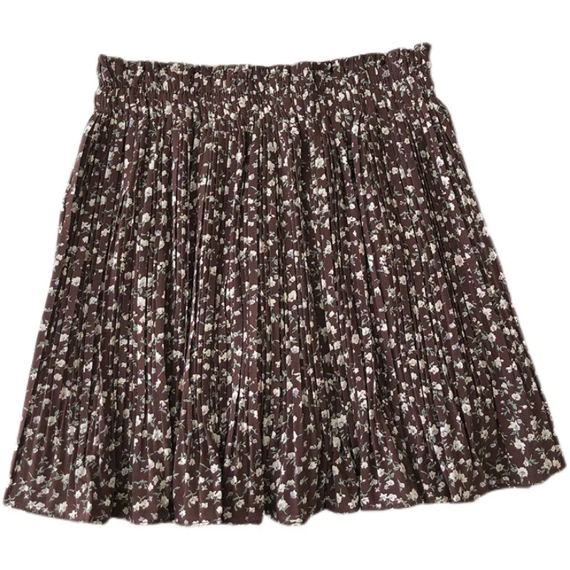 

Sweet Floral Pleated Skirt Female 2021 Summer New Product Retro Elastic Waist Ins Short Skirt