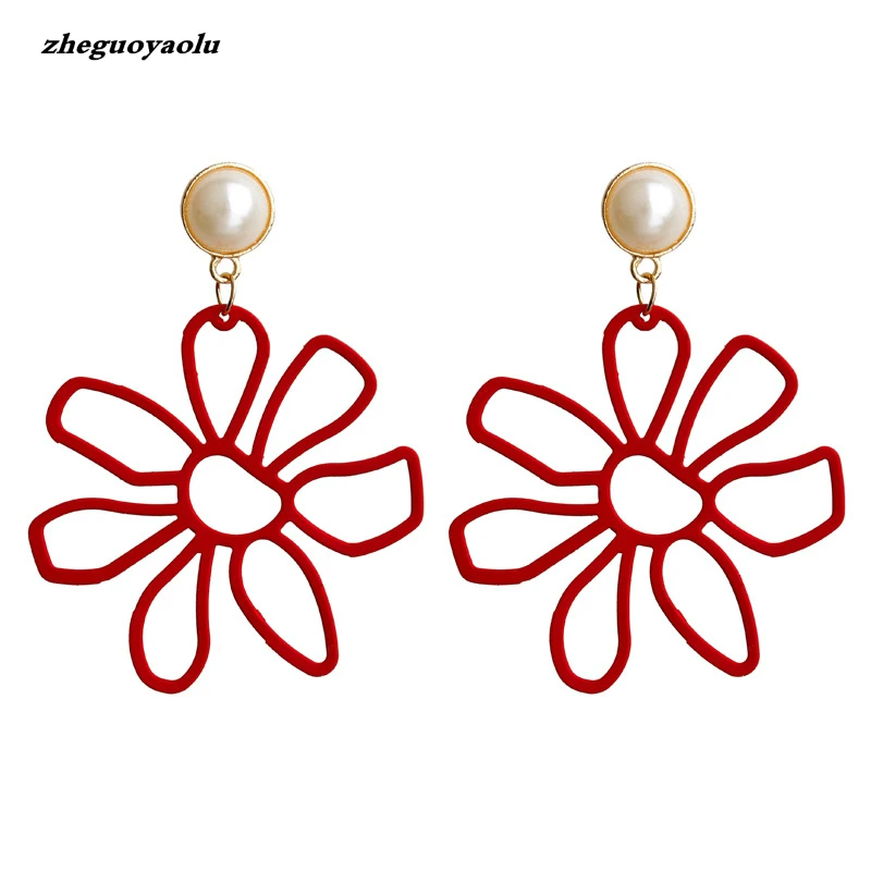 Женские красные серьги с большим цветком модные длинные большие летние 2019 |