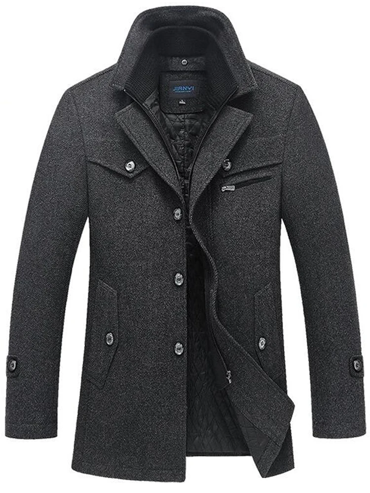 

Mens Woolen Coat Autumn Winter Cotton Thicken Wool Blends Jacket Coats High Quality Male Tops Windproof Warm Trench Overcoats