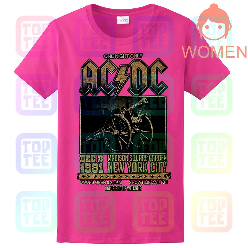 WOMEN-ROSE Официальный AC/DC Футболка Мэдисон Сквер Гарденс для тех, кто о рок Тур 1981 - Цвет: WOMEN-ROSE