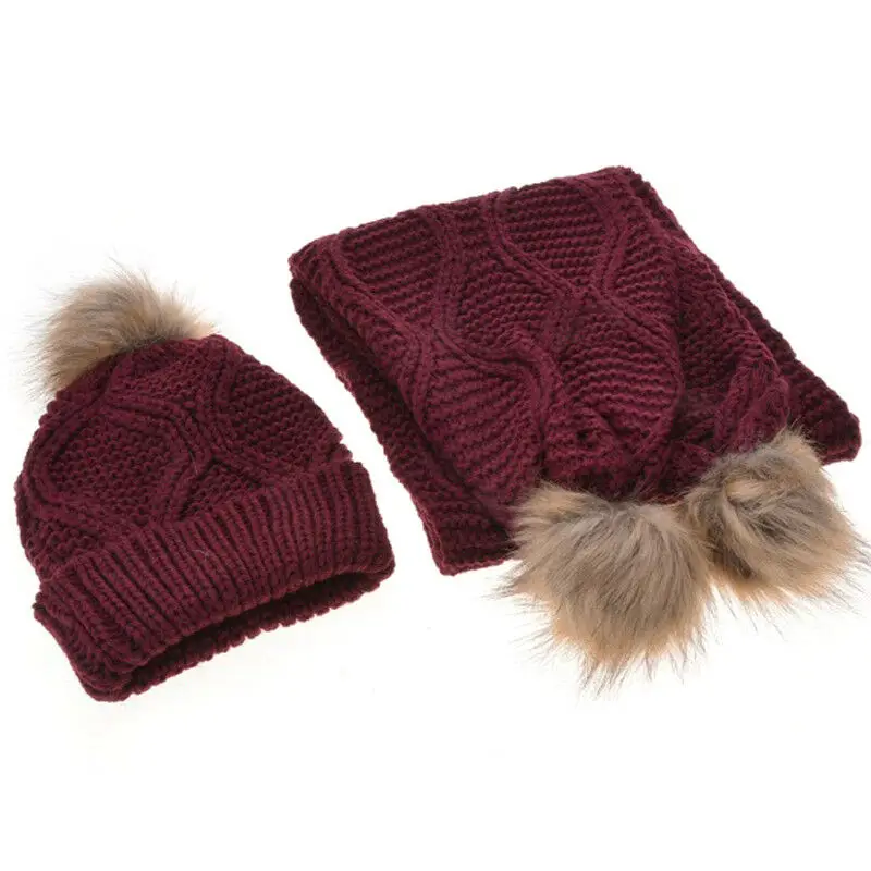 

Women Winter Knitted Faux Fur Pom Pom Beanie Ski Hat Bobble Scarf Shawl Outfit
