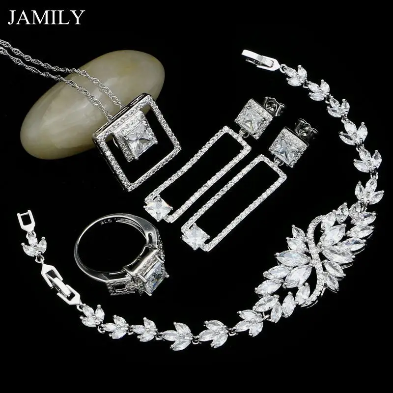 Модные наборы ювелирных изделий из чистого серебра 925 пробы свадебные комплекты