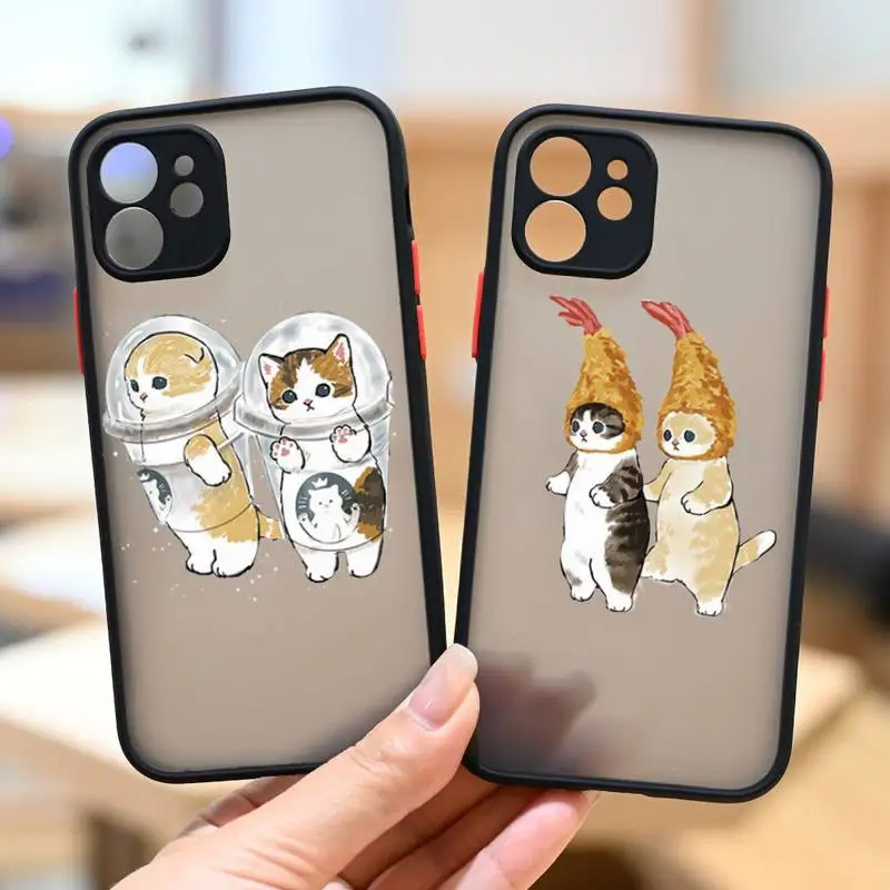 

Funny Cute Yellow Cat Phone Case Black Transparent Matte For IPhone 7 8 11 12 S Mini Pro X XS XR MAX Plus Cover Shell