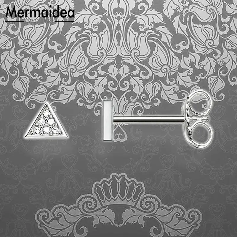 Серьги гвоздики с треугольным покрытием посеребренные модные ювелирные изделия