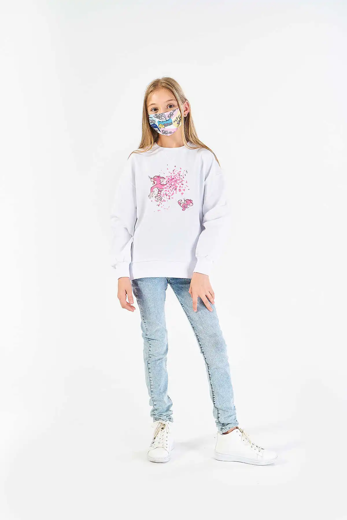 

FINGER PRINT A-LINE dress GIRLS KIDS LICENSED TOM & JERRY PRINTED WHITE SWEATSHIRT
