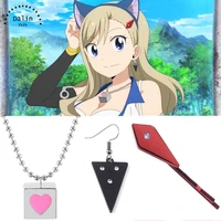 anime edens zero rebecca necklace earrings hair clip set black red geometric crystal pendant earrings for women cosplay jewelry