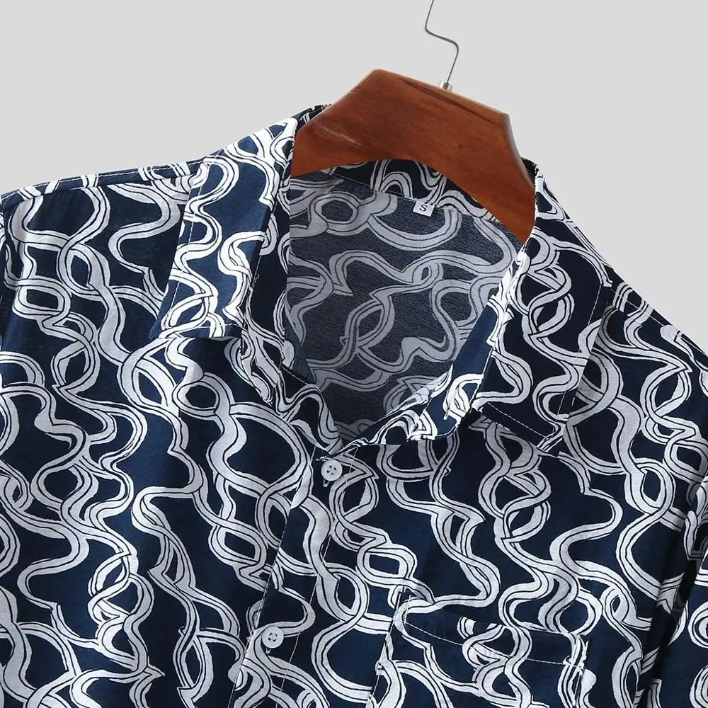 Гавайские рубашки в этническом стиле для мужчин свободная тонкая рубашка с