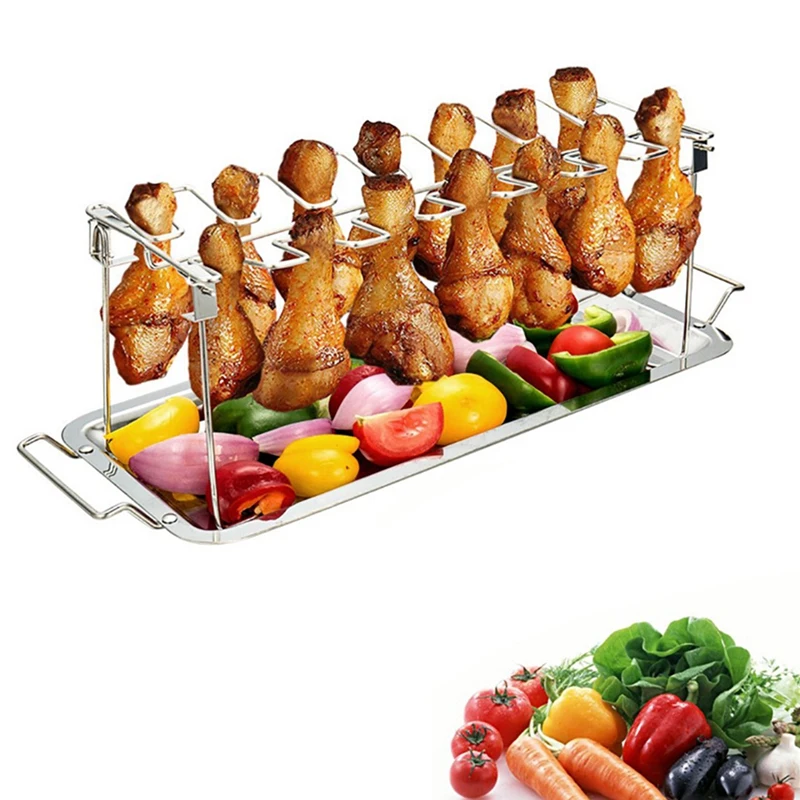 

Chicken Wing Leg Rack for Grill Smoker Oven Stainless Steel Vertical Roaster Stand in BBQ Safe Barbecue Accessories