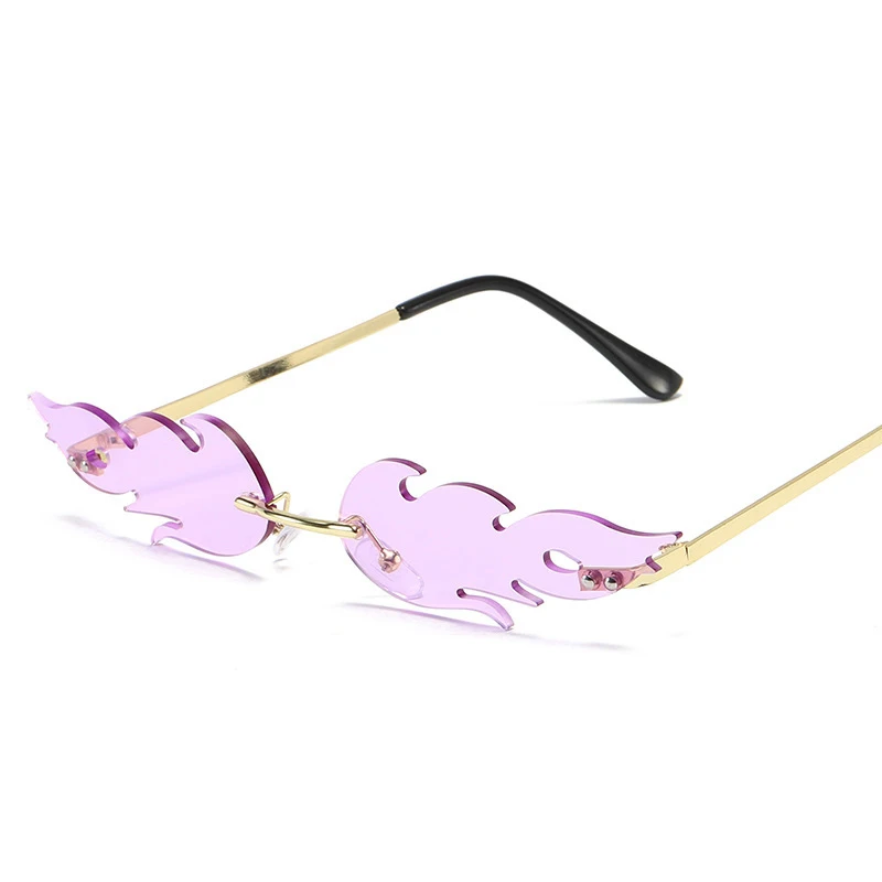 

2021 new fashion brand design men's and women's personality flame modeling sunglasses metal frameless dance spectacles UV400