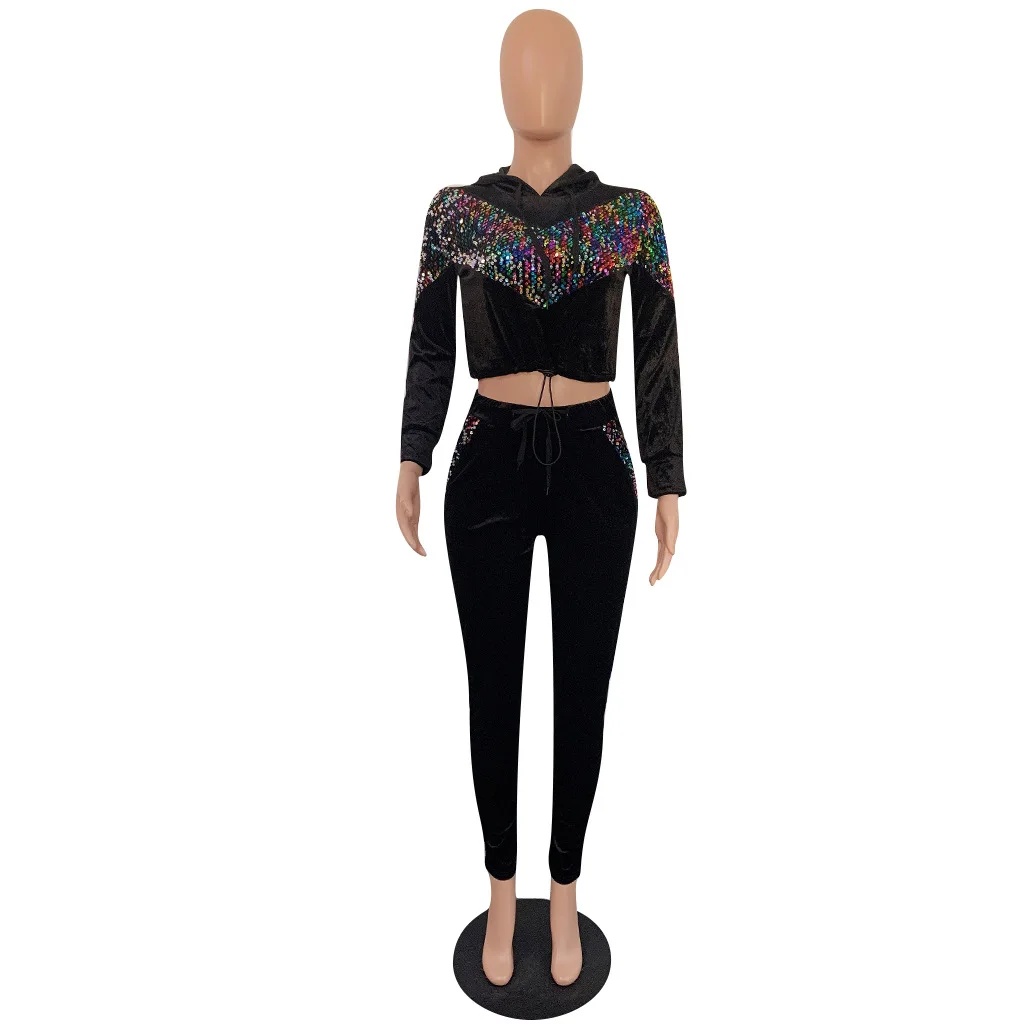 Женский Бархатный спортивный костюм комплект из двух предметов Топ с длинным