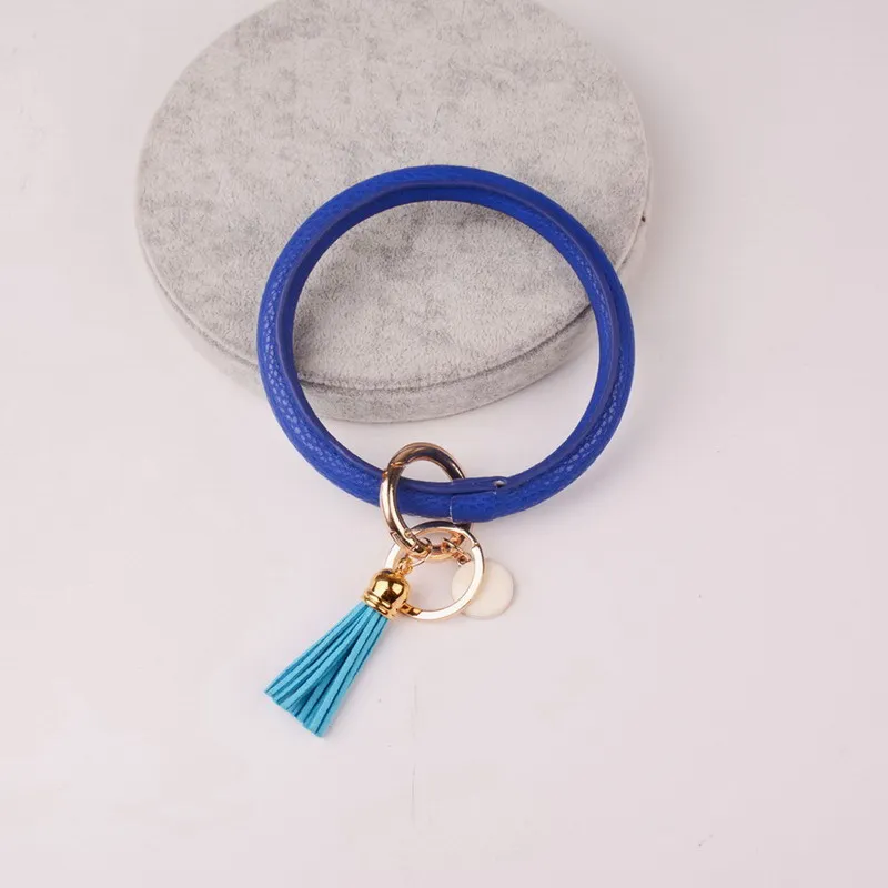 DZ0088 blue Новинка от Rainbery, модный многофункциональный брелок с кисточкой, эмалированный брелок из искусственной кожи, Круглый браслет с монограммой, брелок для женщин и девушек - Цвет: DZ0088 blue