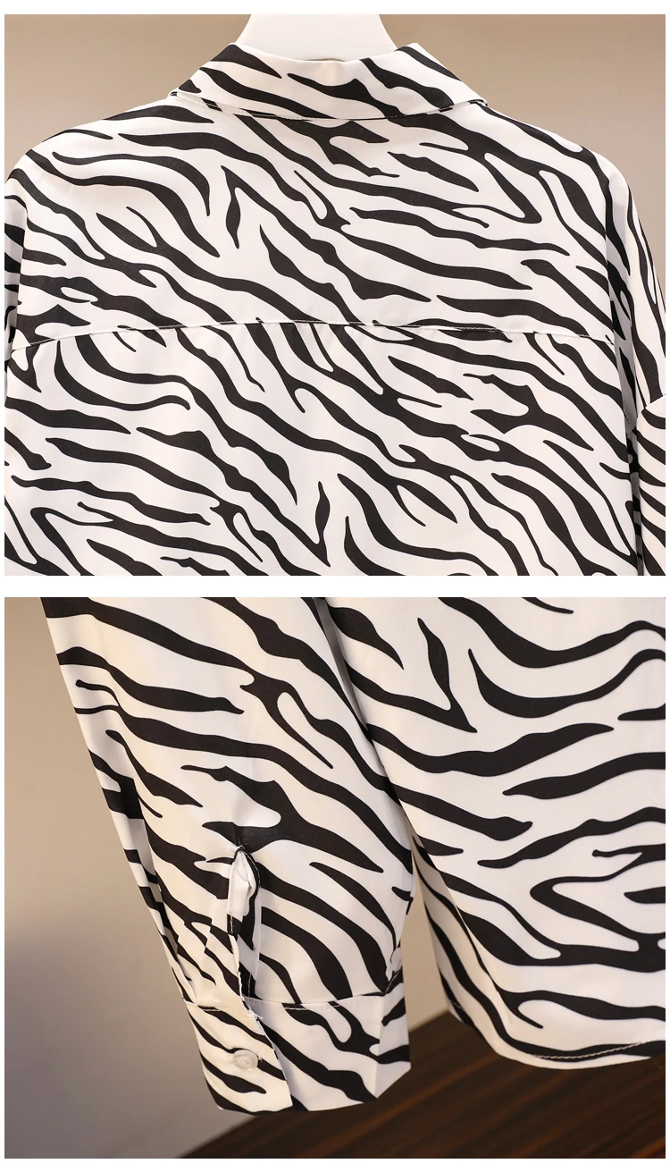 

Plus Size Women streetwear Zebra Stripe Print blouse Autumn Long Sleeve Loose Casual Tops Ladies oversized shirts