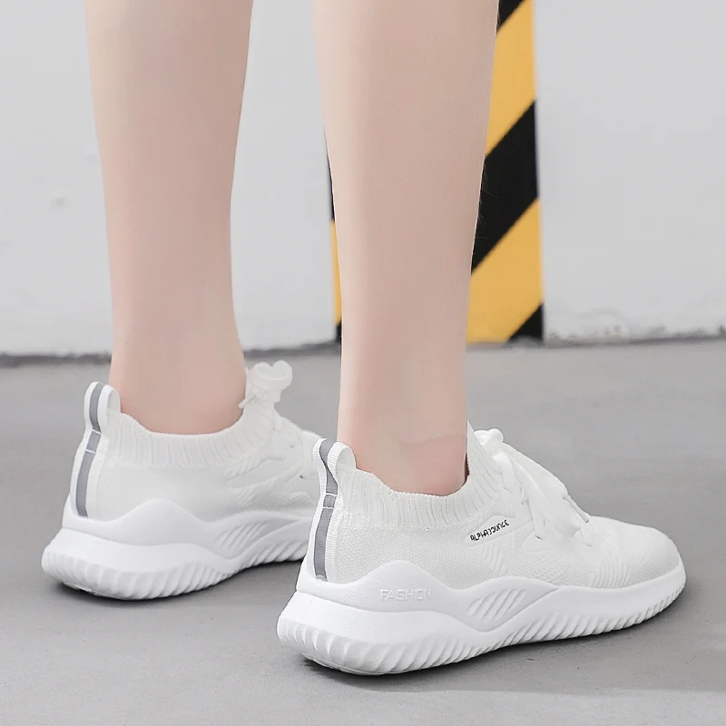 Женские спортивные теннисные туфли на шнуровке дышащие тканевые кроссовки носки