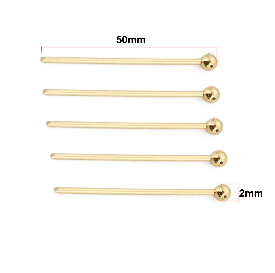 gold 0.6x2x50mm 100 шт., нержавеющая сталь, золото, серебро, тон 16, 18, 20, 25, 30, 35, 40, 50, 60, 70 мм, длина 2 мм, круглый шар для изготовления ювелирных изделий своими руками - Цвет: gold 0.6x2x50mm