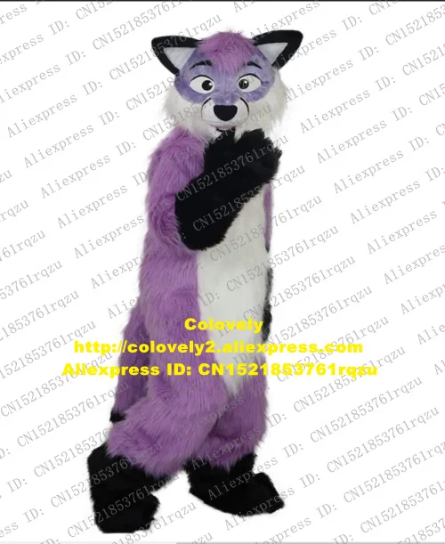 Длинный Меховой Костюм лисы и фиолетового волка костюм-талисман персонаж из
