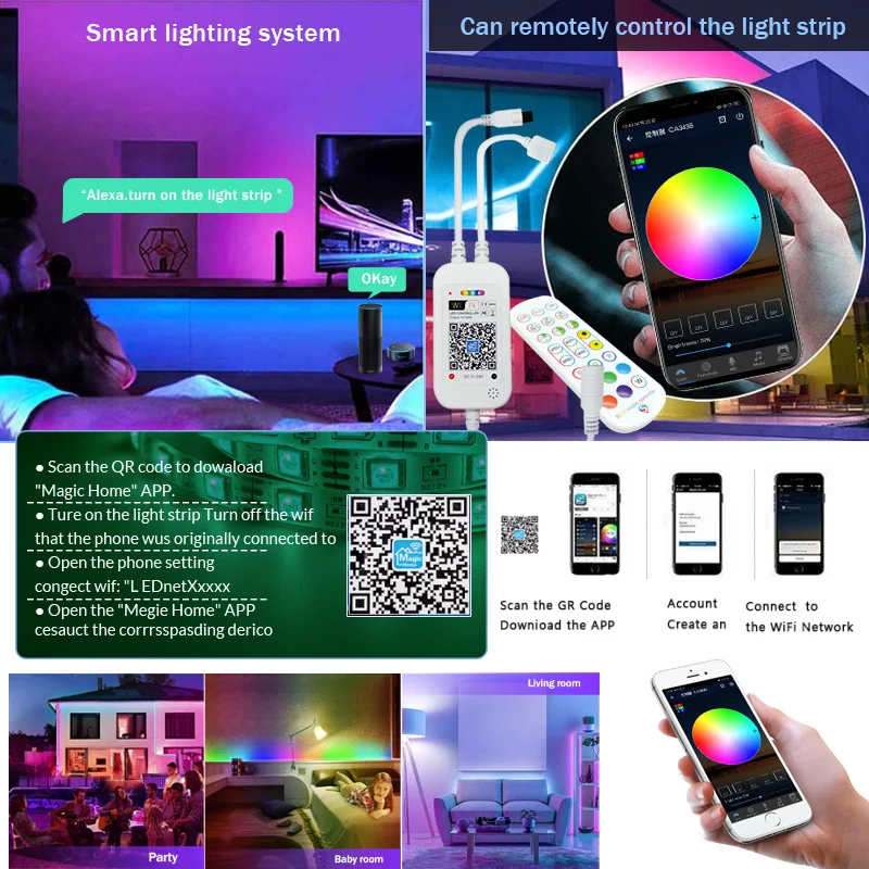 Светодиодные ленты светильник 20 м 5 10 15 Водонепроницаемый RGB 5050 2835 светодиодные