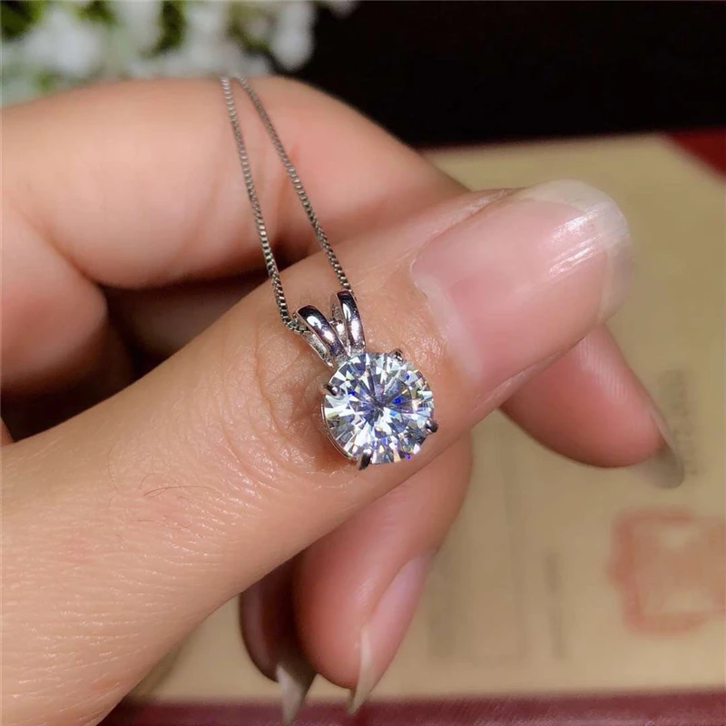 

Модное круглое ожерелье с подвеской из стерлингового серебра 925 пробы 2ct CZ Solitaire, массивное ожерелье, женское серебро 925 пробы, ювелирная цепо...