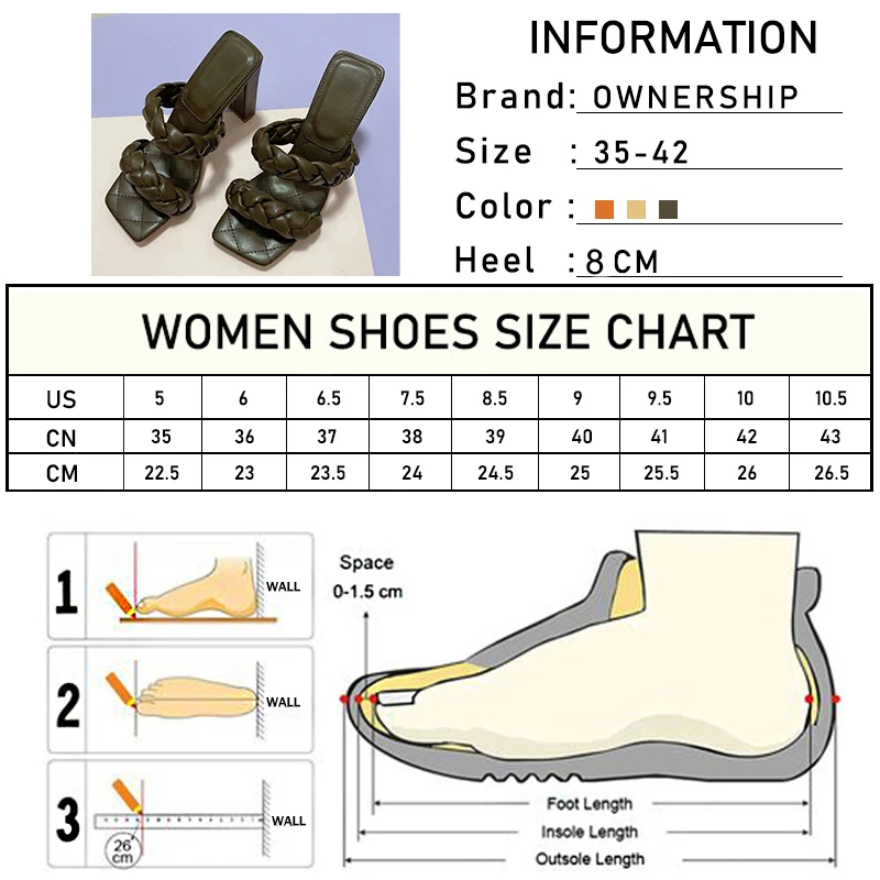 

Women Weave Sqyare Toe Slippers 2021 Woman Thick High Heels Summer Ladies Fashion Comfort Pumps Female Elegant Shoes Plus Size