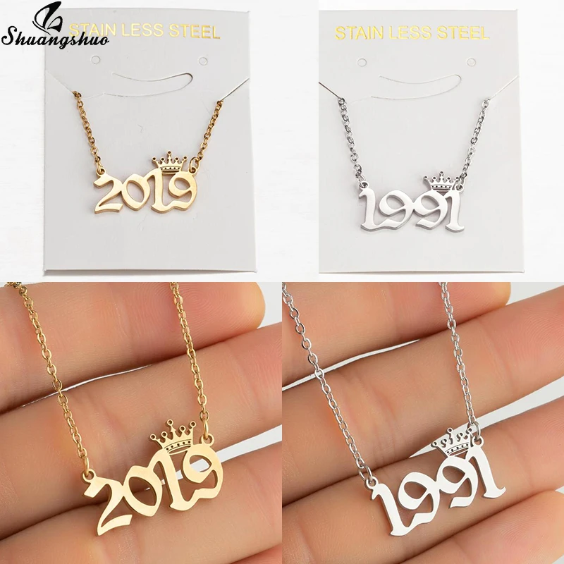 Модное изящное ожерелье с маленькими цифрами на год тиары из нержавеющей стали